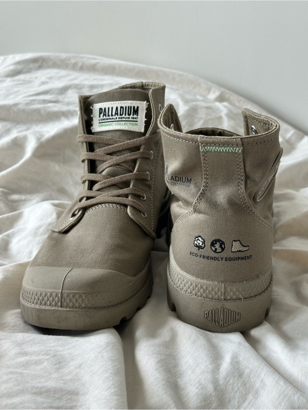 Palladium Taupe Green-Stitch Canvas High-Top Boots